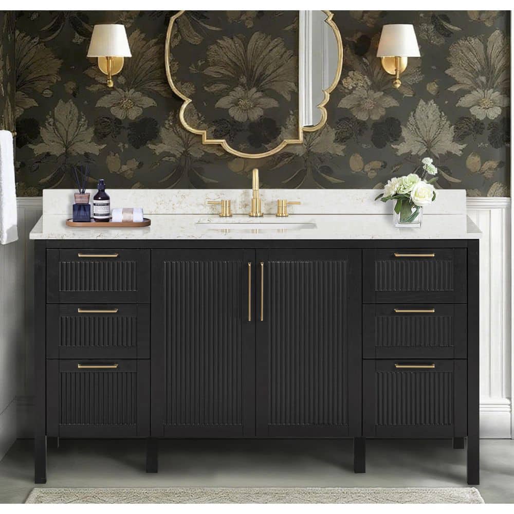 Luka 61 in. Single Sink Black Oak Bath Vanity with Alluring Quartz Top price history on PriceWatchPro