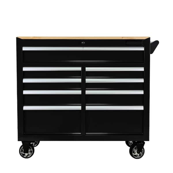 18.11 in 9-Drawers Multifunctional Side Tool Cabinets with Wheels and Wooden Top