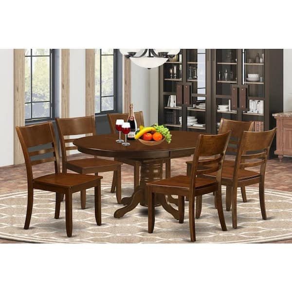 East West Furniture 7-Piece Oval Espresso Finish Solid Wood Top Dining Table with 6 Chairs with Lattice Back