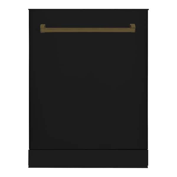 Hallman Bold 24 in. Dishwasher with Stainless Steel Metal Spray Arms in color Glossy Black with Bold Bronze handle