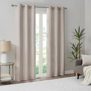 Colm Taupe Polyester 40 in. W x 84 in. L Basketweave Room Darkening Curtain (Double Panels)