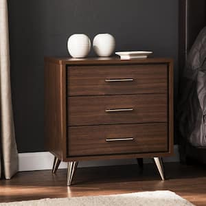 Oren 3-Drawers Brown Bedside Table 21.5 in. H x 19.75 in. W x 17 in. D (Set of 1)