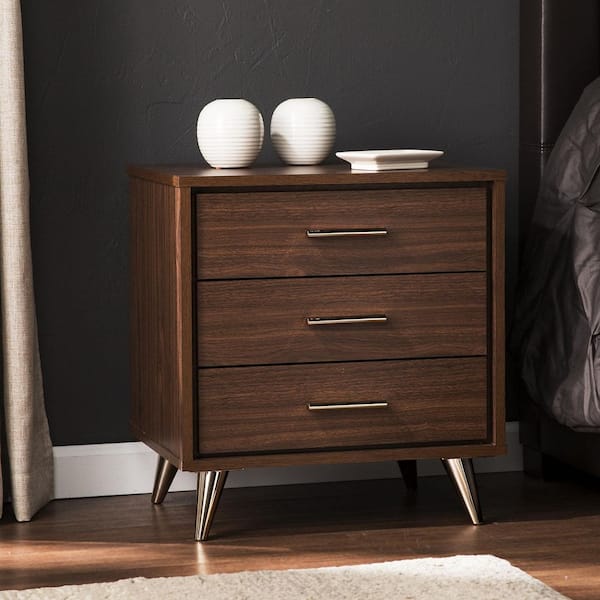 SEI FURNITURE Oren 3-Drawers Brown Bedside Table 21.5 in. H x 19.75 in. W x 17 in. D (Set of 1)