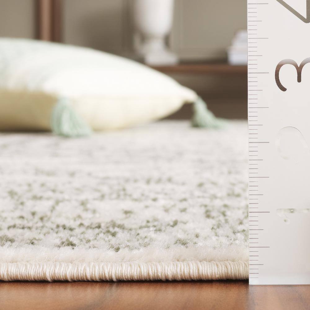 Ivory and Dark Green Synthetic Square Area Rug, 8' x 10'