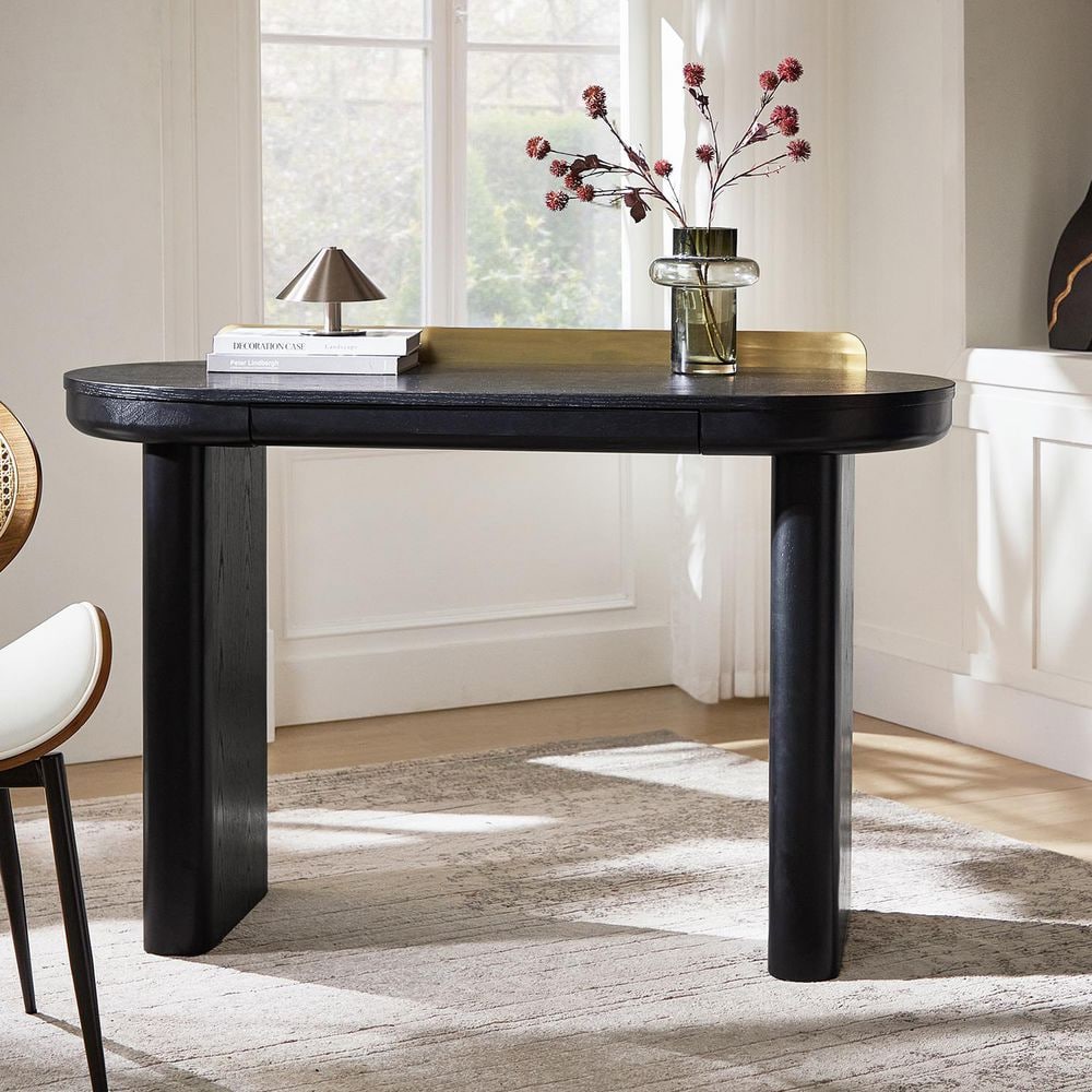 Cayetano 47.75 in. Round Black Wood 1-Drawer Writing Desk