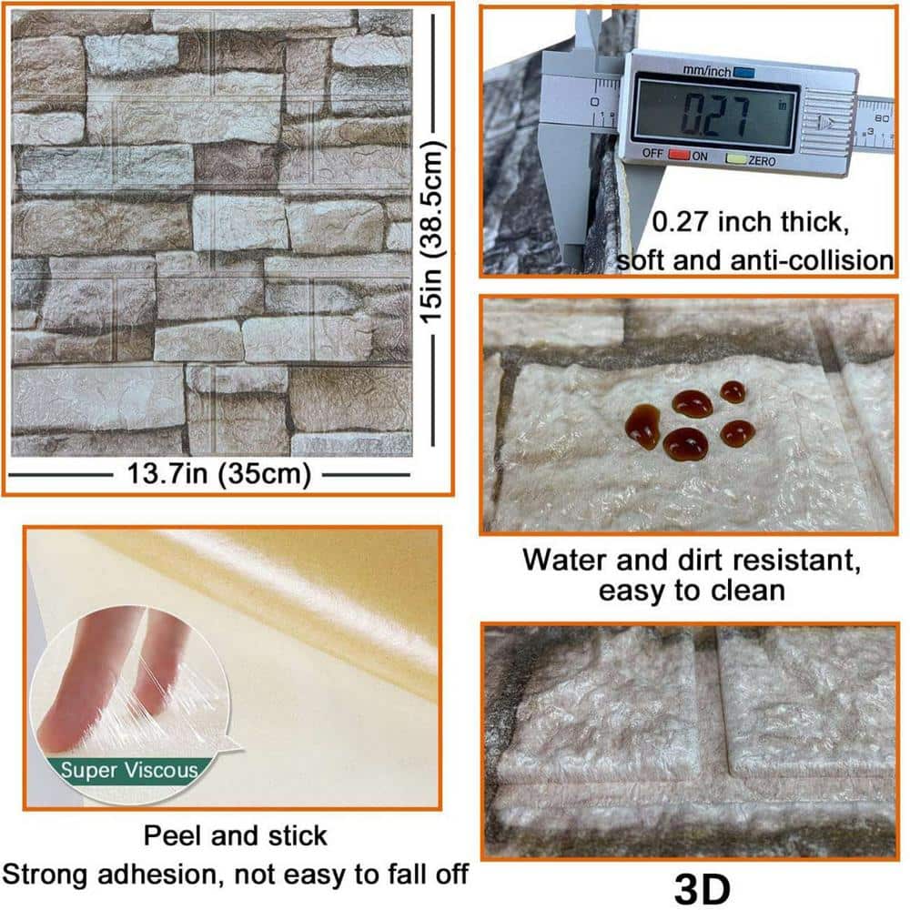 20-Piece Beige and Gray Faux Brick Peel and Stick Wall Panels
