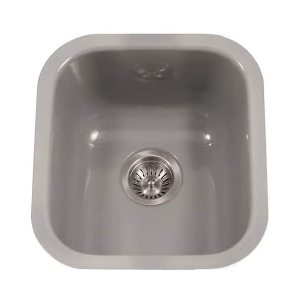 HOUZER Porcela Series Undermount Porcelain Enamel Steel 16 in. Single Bowl Kitchen Sink in Slate