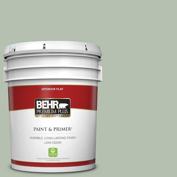BEHR PREMIUM PLUS 5 gal. #N400-3 Flagstaff Green Flat Low Odor Interior Paint & Primer