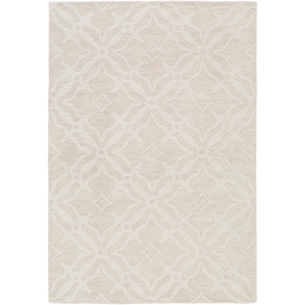 Ivory Medallion Tufted Wool Rectangular Rug 3'x5'