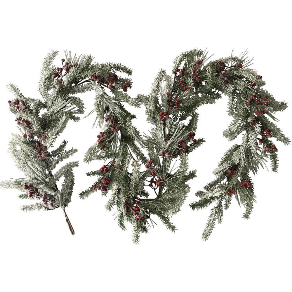 9 ft. Artificial Snow Covered Christmas Garland in Green