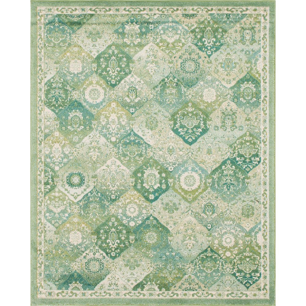 Penrose Green and Ivory Synthetic 8' x 10' Area Rug