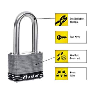Stainless Steel Outdoor Padlock with Key, 2 in. Wide, 2 in. Shackle, 4 Pack