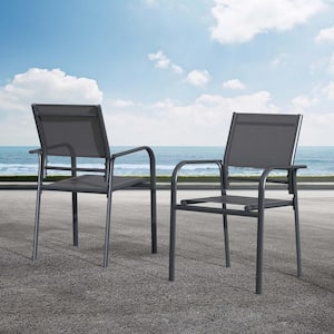 Patio Outdoor Aluminum Dining Chairs with Armrest, Rustproof and Weather-Resistant with Adjustable Feet(2-Pack)