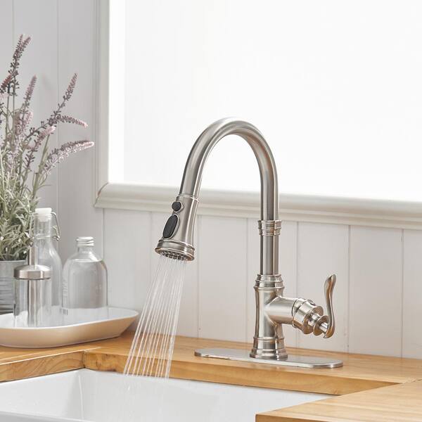 Sink Faucet Kitchen Pull Sprayer Handle Tap Mixer Single Bathroom Down Brushed 