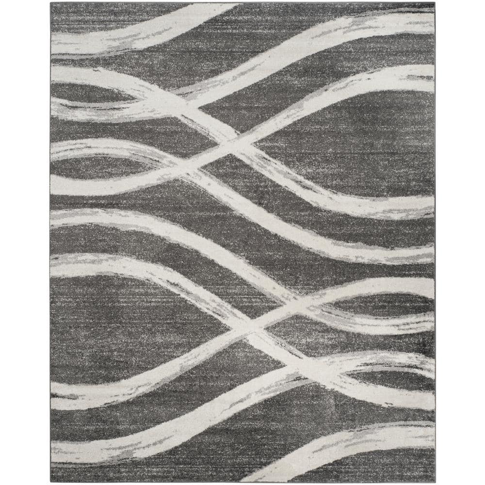 Charcoal and Ivory Synthetic Reversible Area Rug, 9' x 12'