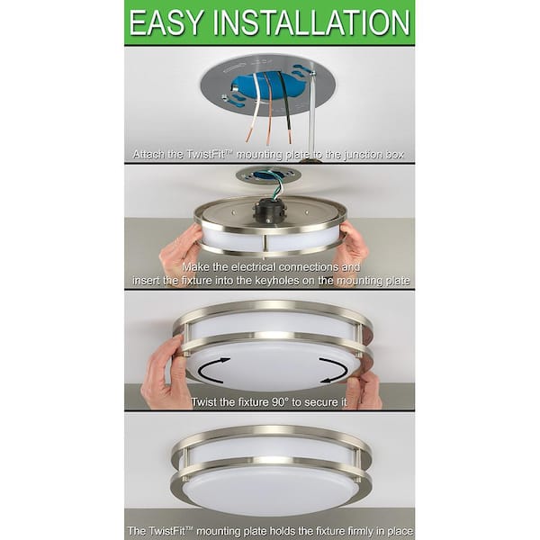 11 in. Brushed Nickel Orbit LED Flush Mount Ceiling Light 1000 Lumens 3000K 4000K 5000K Dimmable (4-Pack)