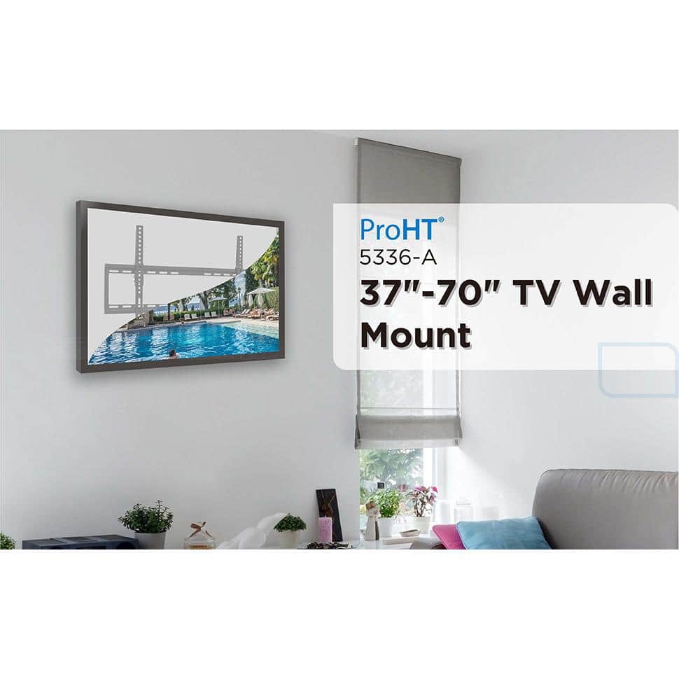 Low-Profile Black Steel Tilting TV Wall Mount for 37"-70" Flat Panels
