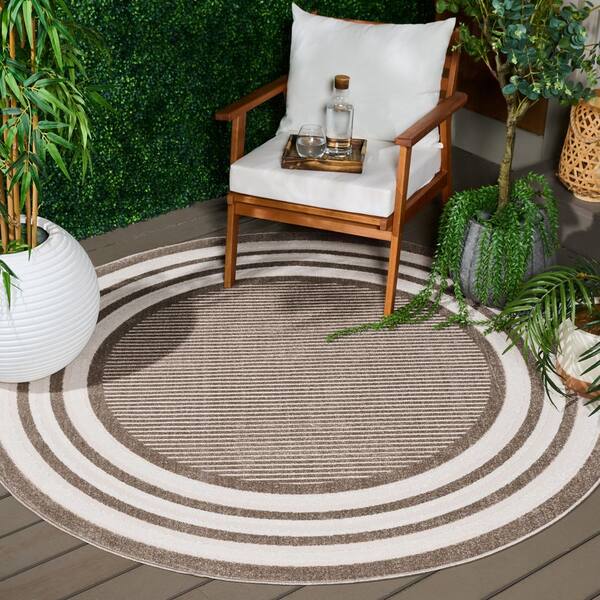 Cabana 7 x 7 Dark Beige/Ivory Stripe Round Rug