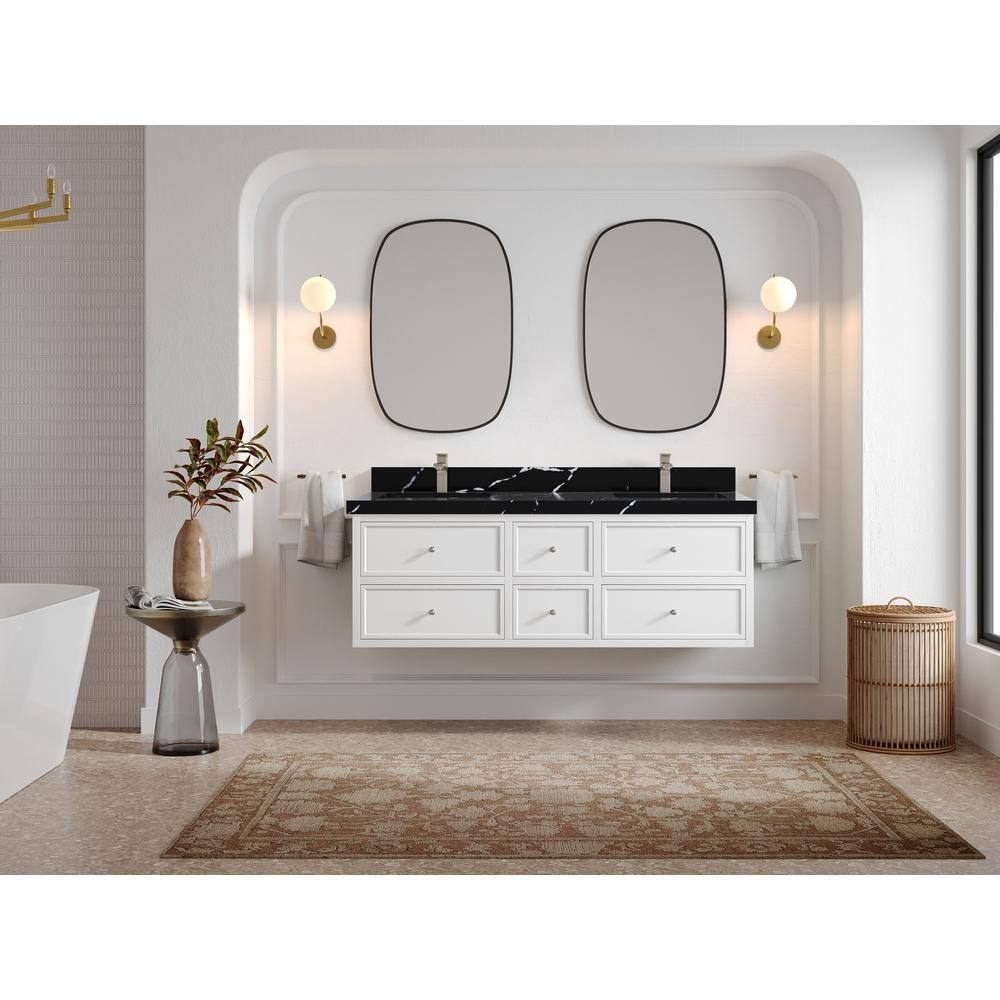 Roswell 60'' White and Black Double Bathroom Vanity with Calacatta Top