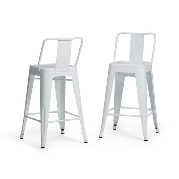 Simpli Home Rayne 24 in. White Industrial Metal Counter Height Stool (Set of 2)