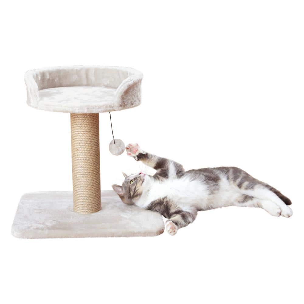 Mica 18-Inch Light Gray Sisal Cat Scratching Post with Plush Platform