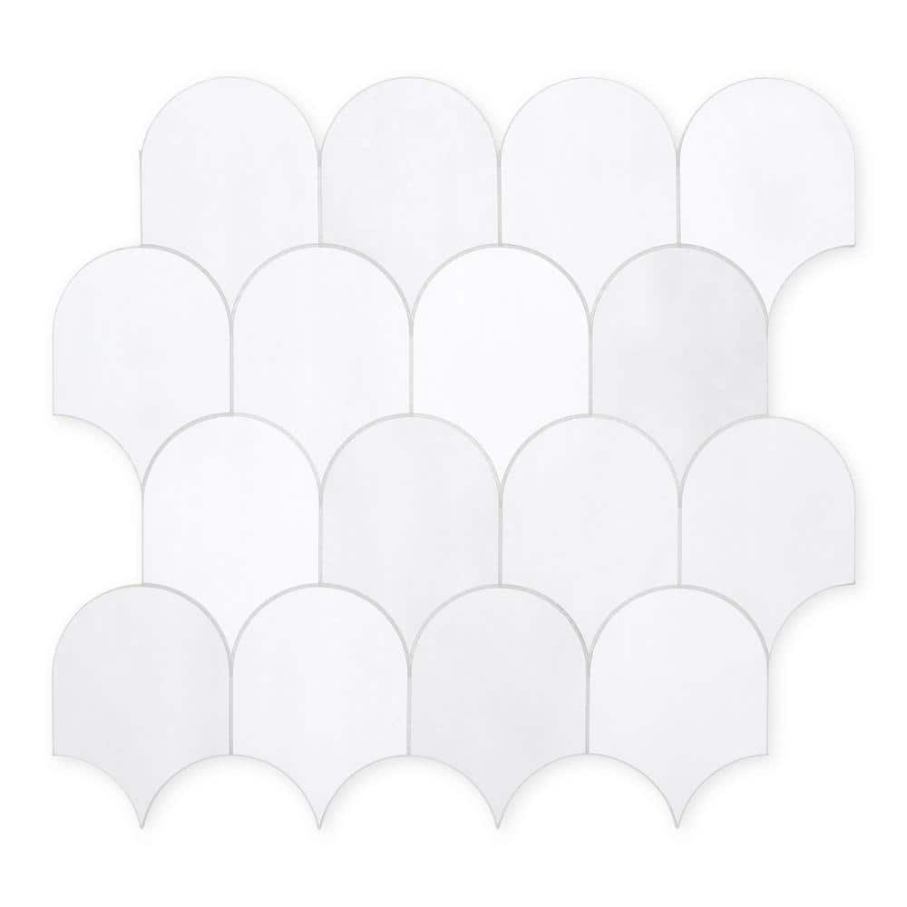 White Stone Composite Peel & Stick Mosaic Tile Sheets