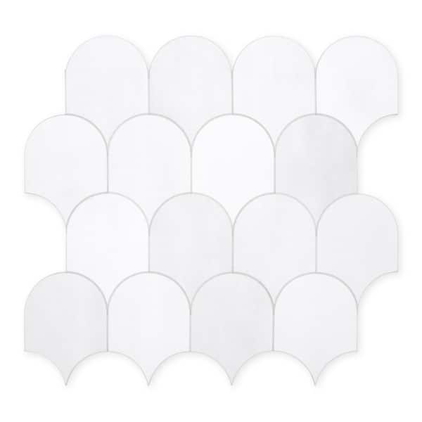 sunwings Fish Scales White 11.4 in. x 10.9 in. Peel and Stick Backsplash Stone Composite Wall Tile (8.62 sq. ft./10-Sheet)