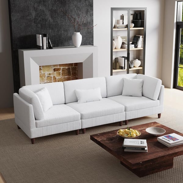 120.5 in. Straight Arm 3-Piece Corduroy Upholstered 3-Seater Sectional Sofa in Beige