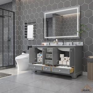 58.74 in. W x 20.67 in. D x 37.48 in. H Double Sink Bath Vanity in Gray with White Carrara Marble Top