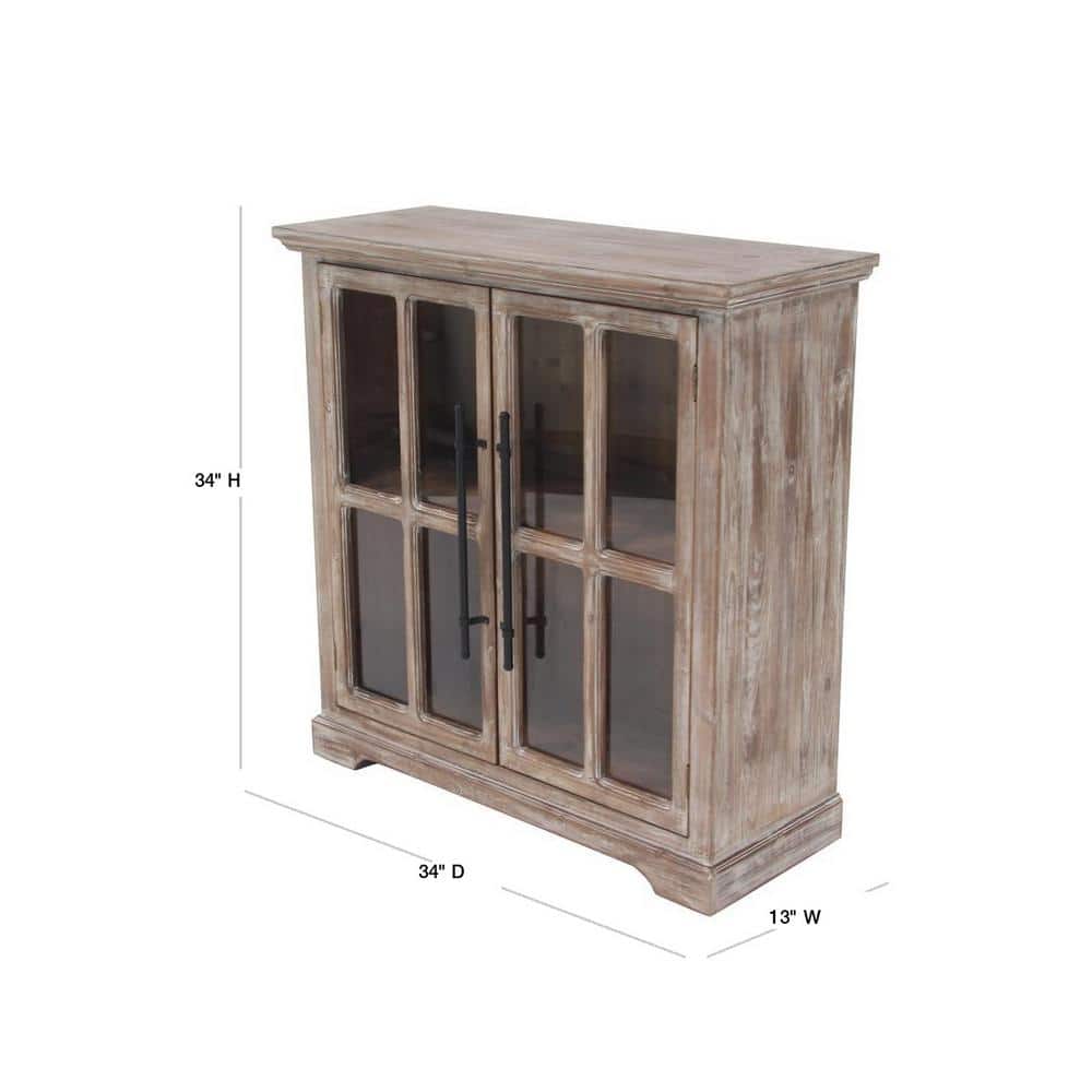 Weathered Brown Wood and Glass Farmhouse Accent Cabinet