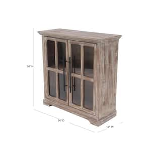 33 in. W Brown Wood 1 Shelf and 2 Door Cabinet with Glass Front Panels