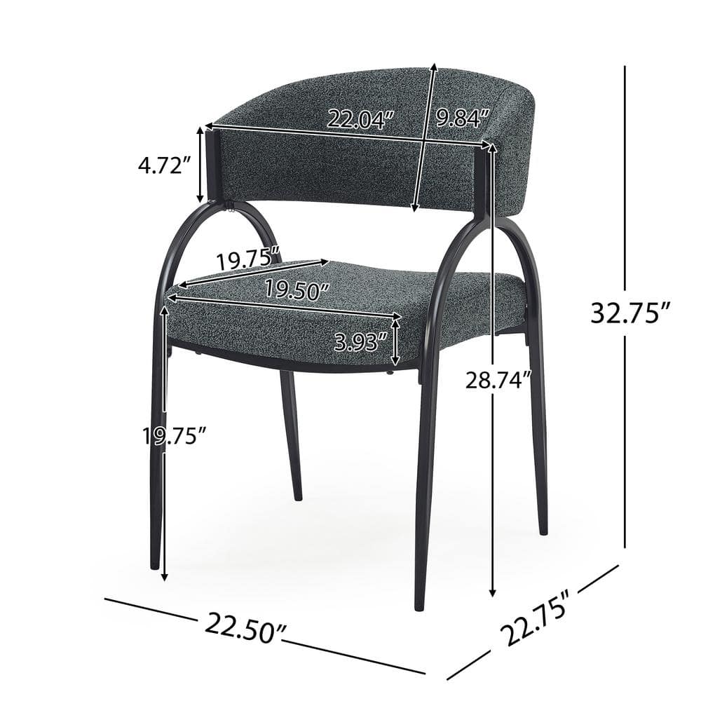 Dark Green and Black Metal Upholstered Arm Chairs, Set of 2