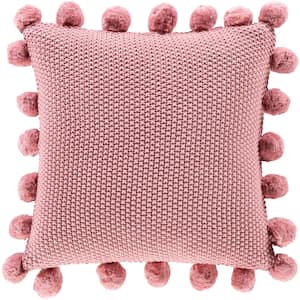 Liviah Pale Pink Knitted with Pom Poms Polyester Fill 18 in. x 18 in. Decorative Pillow