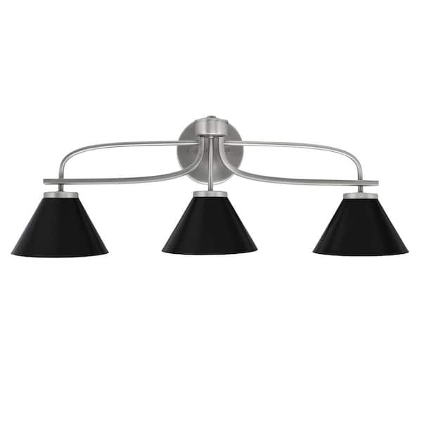 Unbranded Olympia 28.25 in. 3-Light Graphite Vanity Light Matte Black Metal Shade