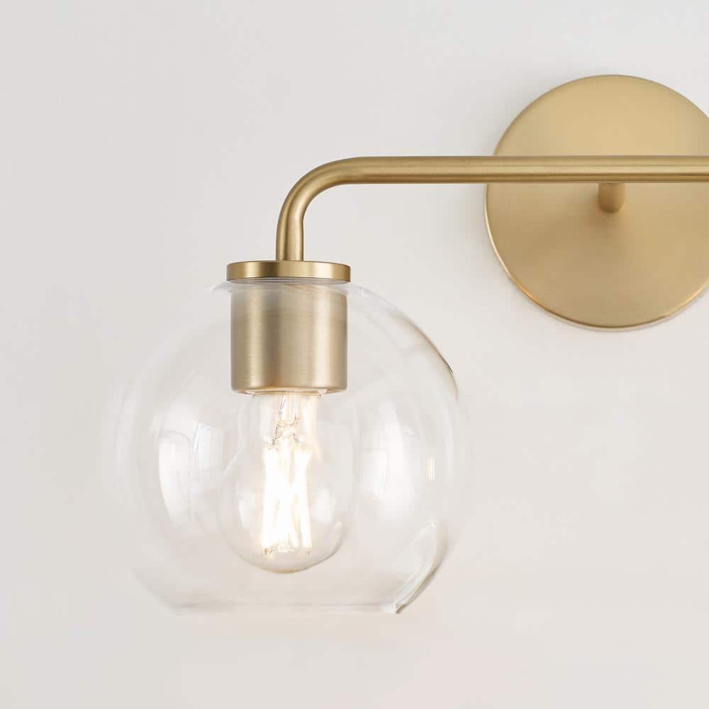Orley 17.5-Inch Satin Brass Vanity Light with Clear Glass Shades