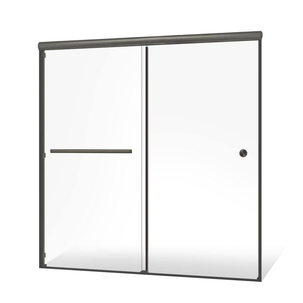 60" x 70" Nickel Semi-Frameless Double Sliding Shower Door