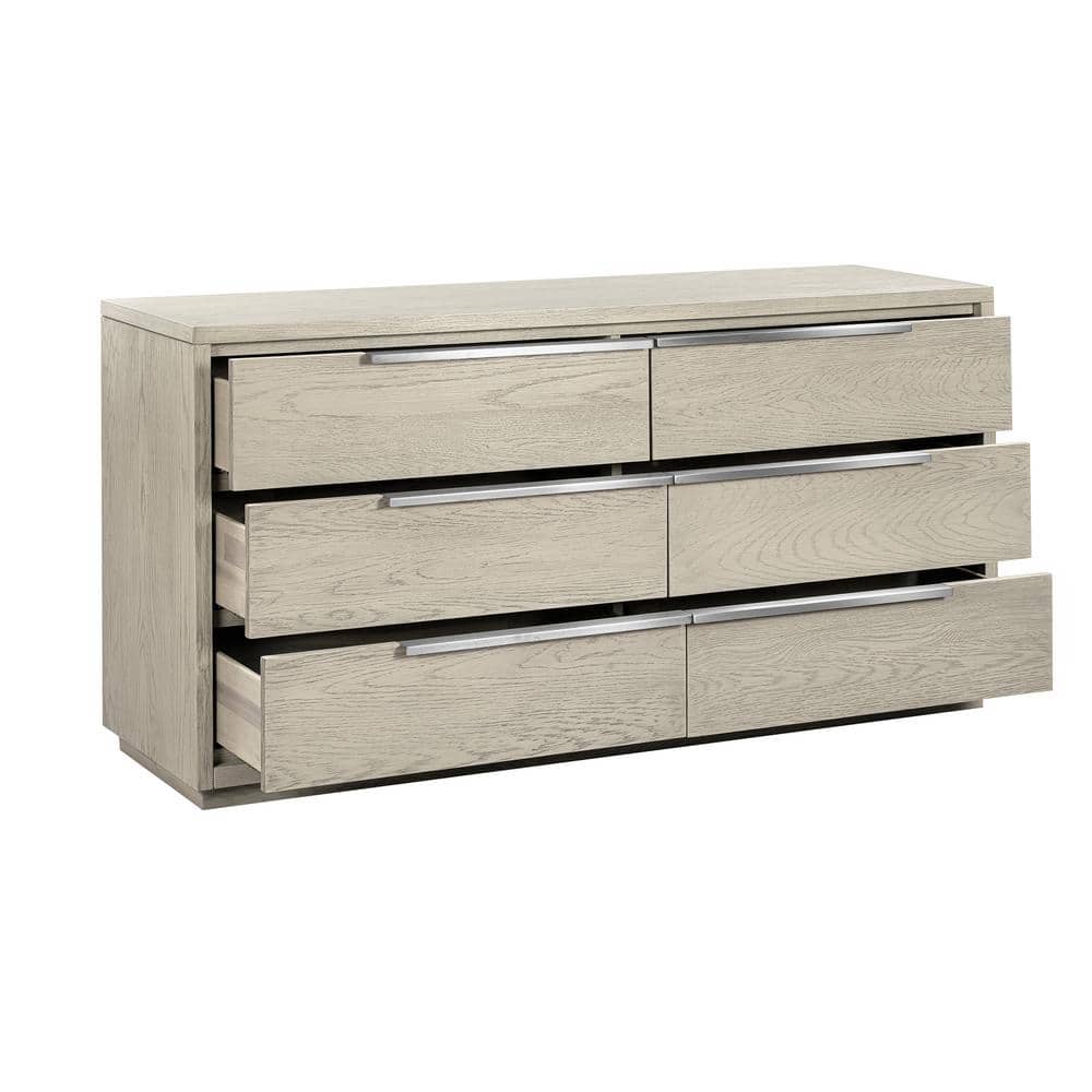 Abbey 63'' Grey Oak Wood Dresser with Stainless Steel Handles