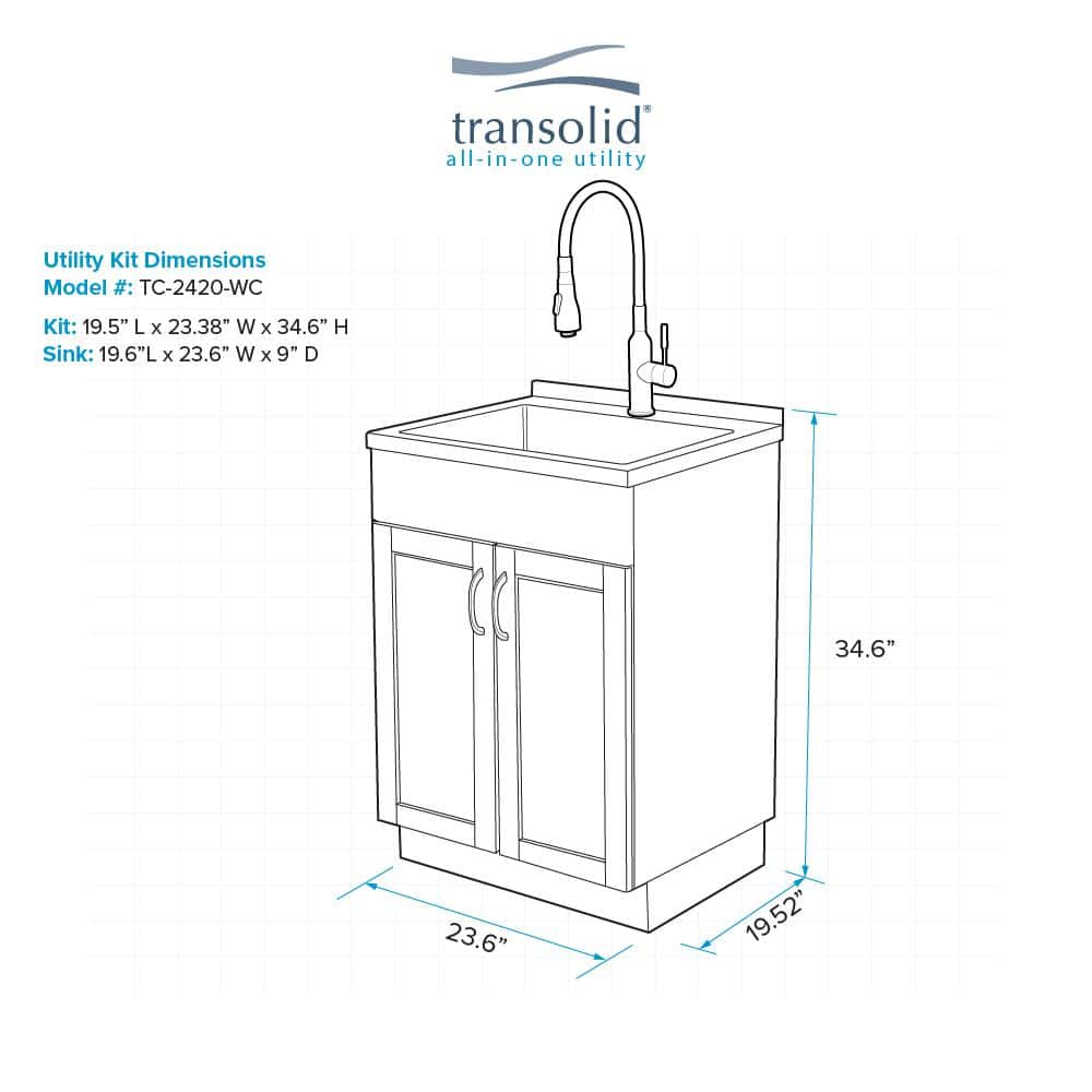 23.6'' White Freestanding Laundry Sink with Stainless Steel Faucet