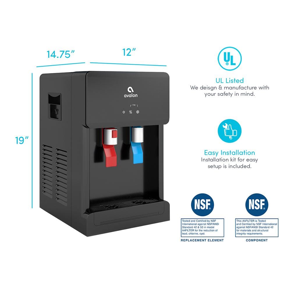 Avalon Black Countertop Bottleless Hot and Cold Water Dispenser