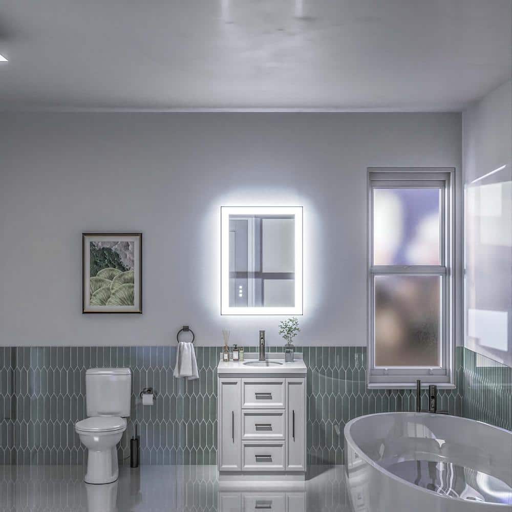 24x32 Inch Black Aluminum LED Vanity Mirror with Anti-Fog