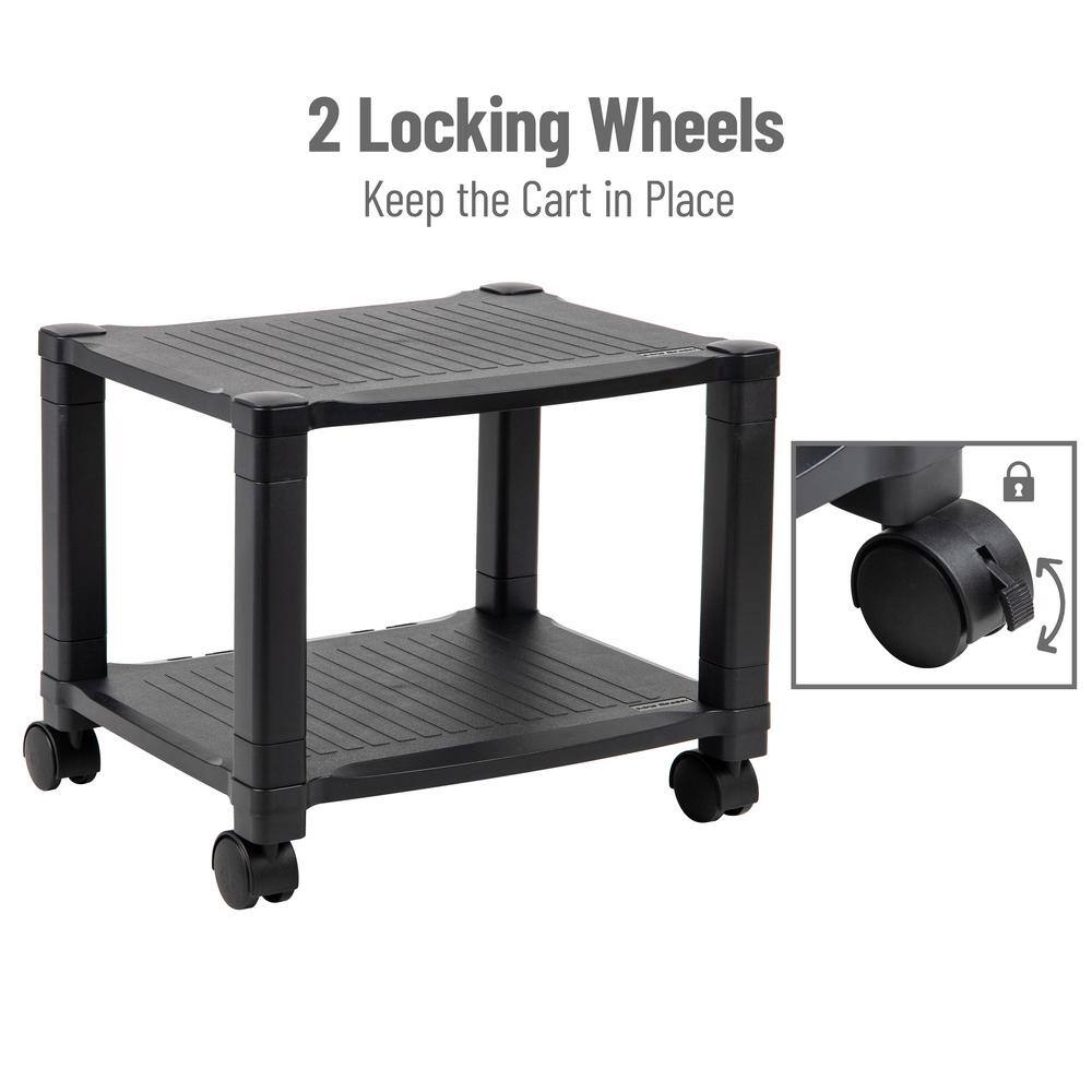 Black Adjustable Height Mobile Printer Cart with 3 Shelves