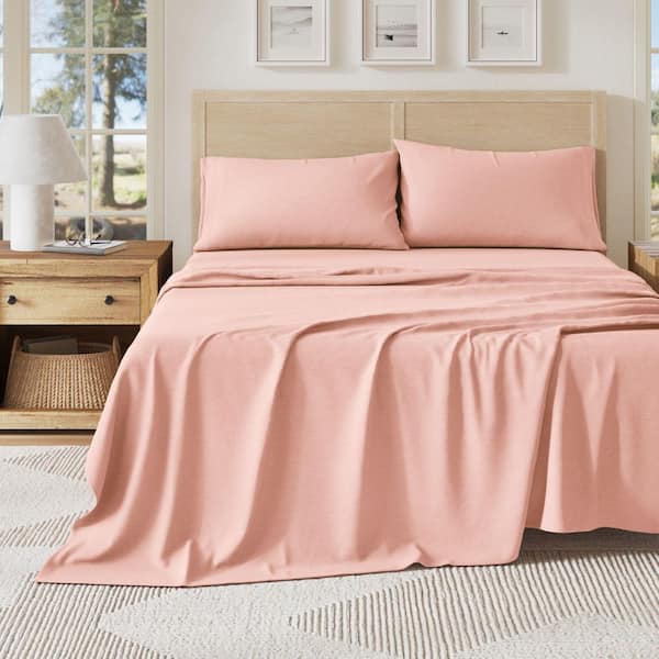FRESHFOLDS 3-Piece Blush Pink Cotton Jersey Knit Deep Pocket Twin Sheet Set