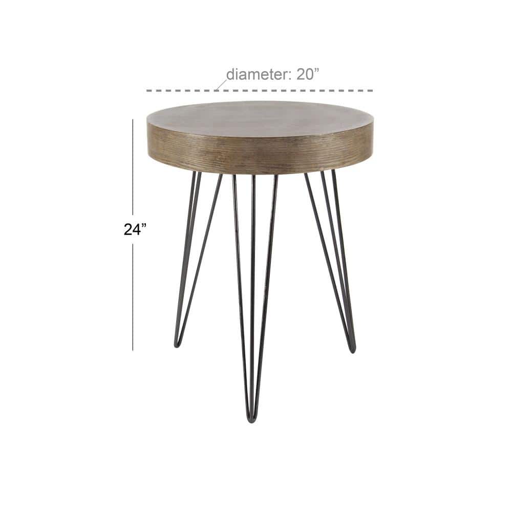 Elegant Round 20" Wood and Metal Accent Table in Brown