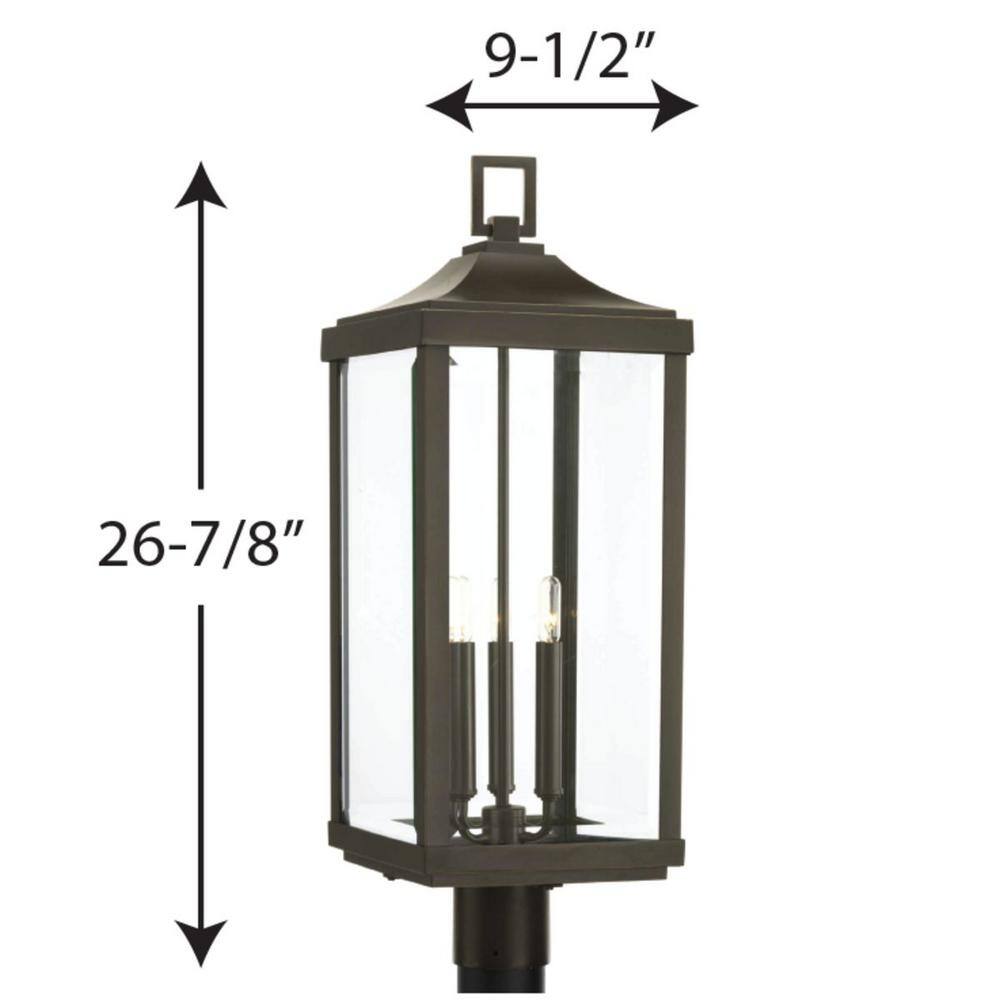 Antique Bronze 3-Light Outdoor Post Lantern with Clear Glass