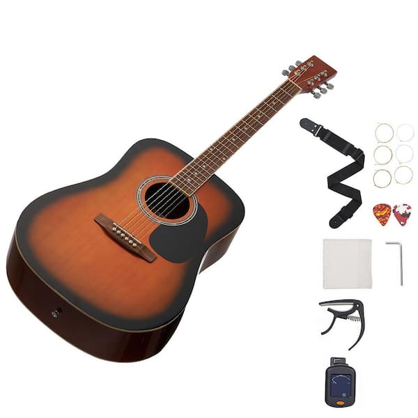 Dreadnought Acoustic Guitar 41 in. 6-String Sunburst Solid Spruce Top Guitar Beginner Bundle with Gig Bag Tuner Strap