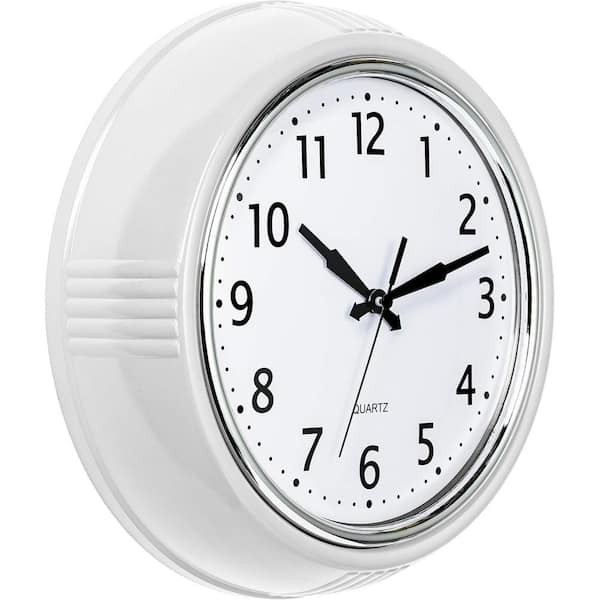 Afoxsos 9.5 in. White Non-Ticking Analog Decorative Wall Clock, Vintage Design for Living Room, Kitchen and Bedroom