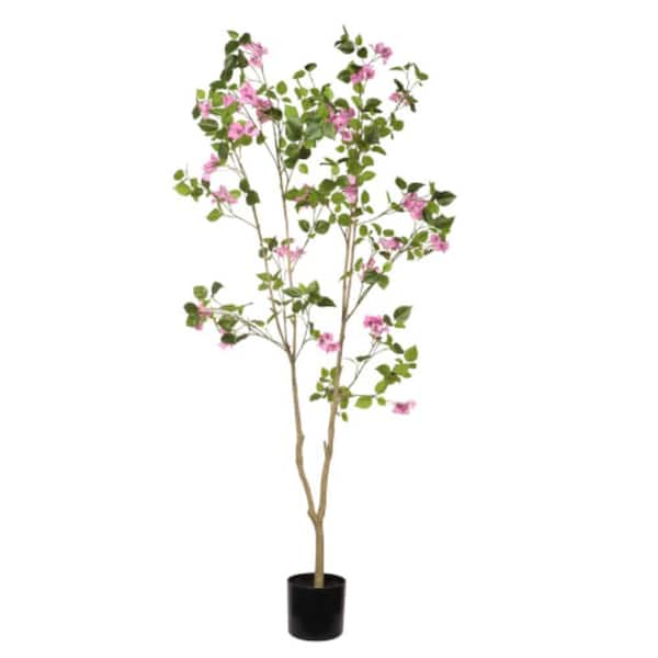 72in. Pink Indoor Artificial Bougainvillea Tree in Black Plastic Pot-Realistic Faux Flowering Decor for Home & Office