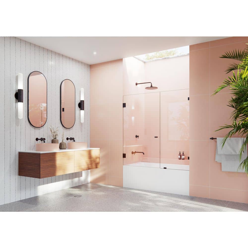 Illume 54 in. W x 58.25 in. H Wall Hinged Frameless Tub Door in Oil Rubbed Bronze with Clear Glass price history on PriceWatchPro