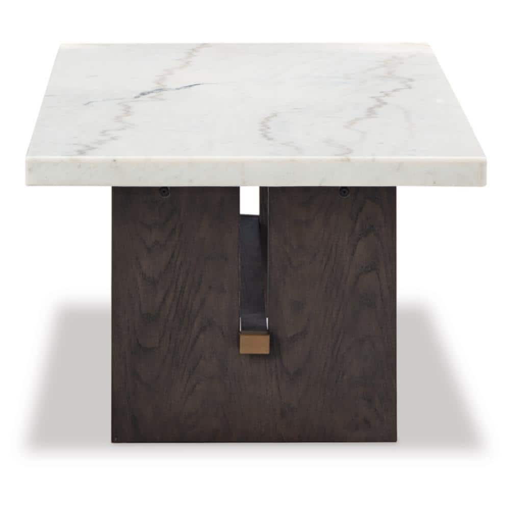 Burkhaus Dark Waxy Brown Oak and Marble Rectangular Coffee Table