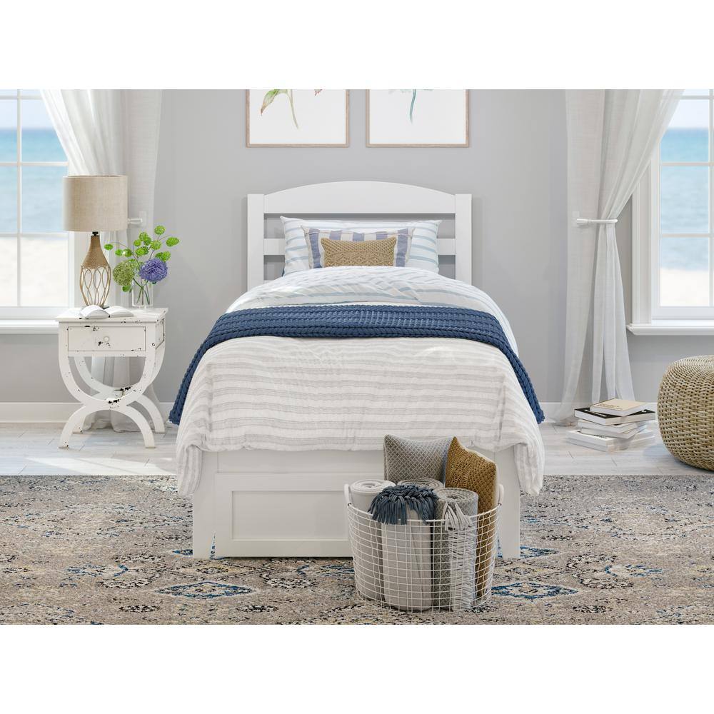 Mission-Inspired White Twin Platform Bed with Drawer & USB Charger